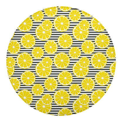 Lemon Striped Pattern Print Round Blanket