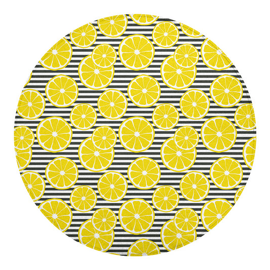 Lemon Striped Pattern Print Round Blanket
