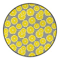 Lemon Striped Pattern Print Round Floor Mat