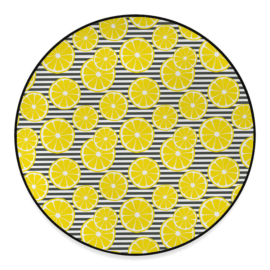 Lemon Striped Pattern Print Round Floor Mat