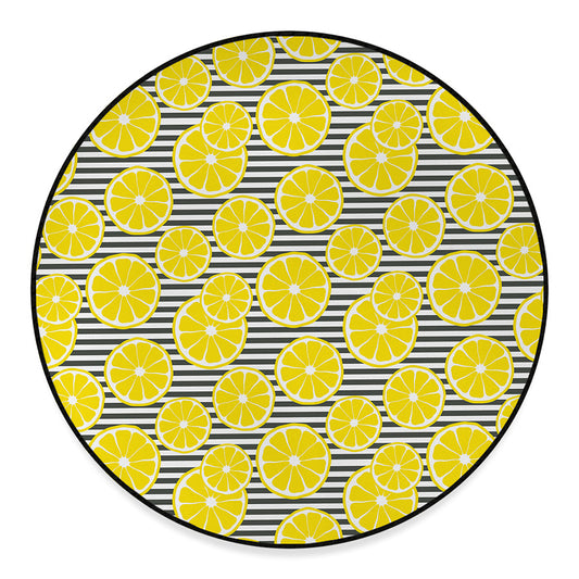 Lemon Striped Pattern Print Round Floor Mat