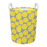 Lemon Striped Pattern Print Round Laundry Basket