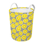 Lemon Striped Pattern Print Round Laundry Basket