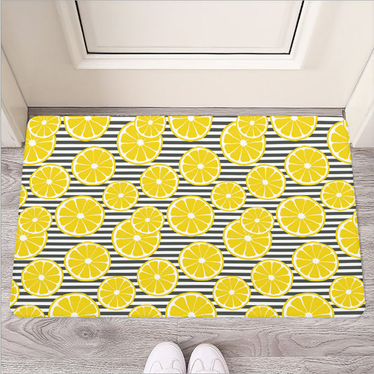 Lemon Striped Pattern Print Rubber Doormat