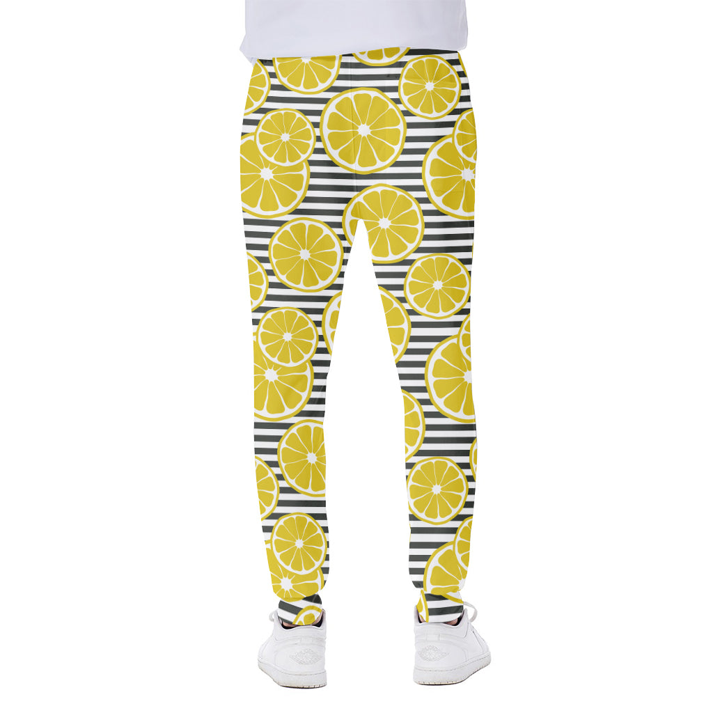 Lemon Striped Pattern Print Scuba Joggers
