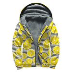 Lemon Striped Pattern Print Sherpa Lined Zip Up Hoodie