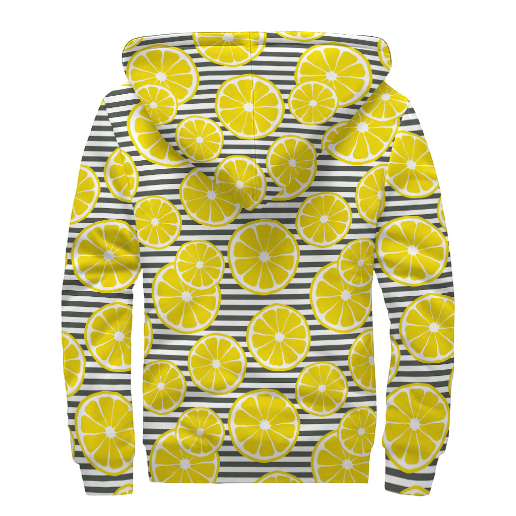 Lemon Striped Pattern Print Sherpa Lined Zip Up Hoodie