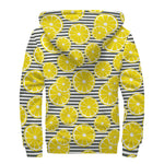 Lemon Striped Pattern Print Sherpa Lined Zip Up Hoodie