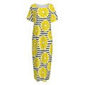 Lemon Striped Pattern Print Short Sleeve Long Nightdress