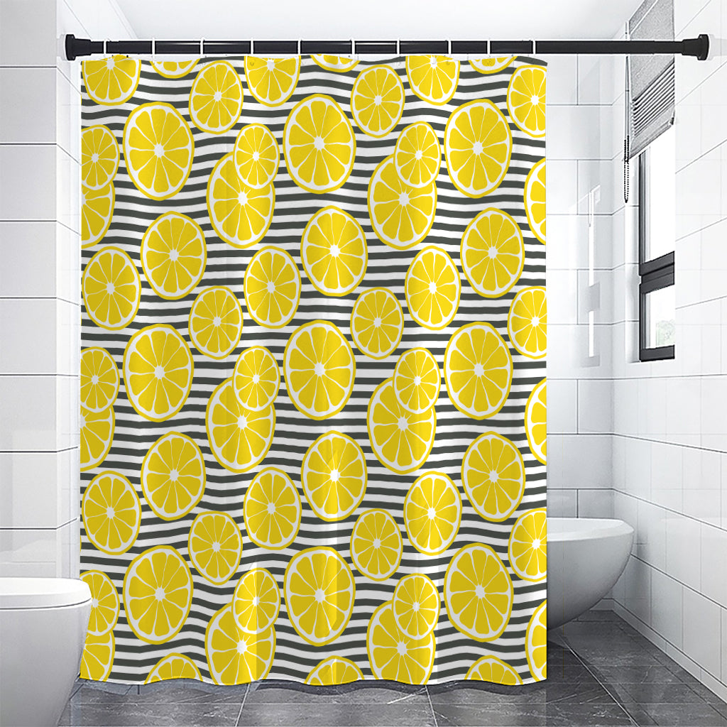 Lemon Striped Pattern Print Shower Curtain