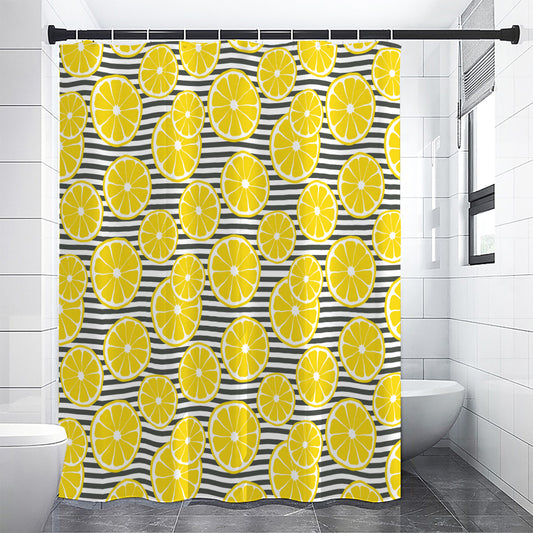 Lemon Striped Pattern Print Shower Curtain