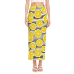 Lemon Striped Pattern Print Side Slit Maxi Skirt