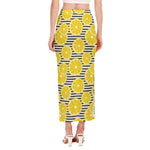 Lemon Striped Pattern Print Side Slit Maxi Skirt