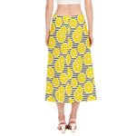 Lemon Striped Pattern Print Side Slit Midi Skirt