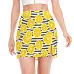 Lemon Striped Pattern Print Side Slit Mini Skirt