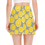 Lemon Striped Pattern Print Side Slit Mini Skirt