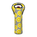 Lemon Striped Pattern Print Single Neoprene Wine Tote