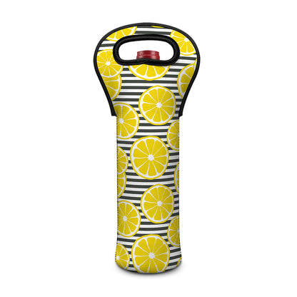 Lemon Striped Pattern Print Single Neoprene Wine Tote
