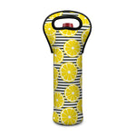 Lemon Striped Pattern Print Single Neoprene Wine Tote