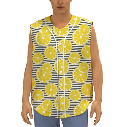 Lemon Striped Pattern Print Sleeveless Baseball Jersey