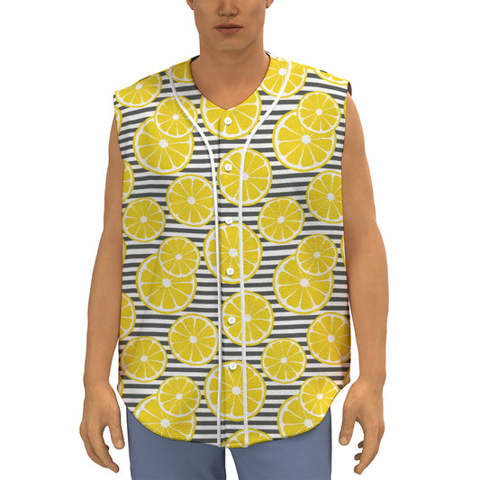 Lemon Striped Pattern Print Sleeveless Baseball Jersey