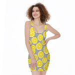 Lemon Striped Pattern Print Sleeveless Bodycon Dress