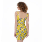 Lemon Striped Pattern Print Sleeveless Bodycon Dress