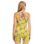Lemon Striped Pattern Print Sleeveless One Piece Swimsuit