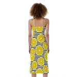 Lemon Striped Pattern Print Slim Fit Midi Cami Dress
