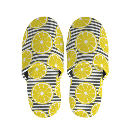Lemon Striped Pattern Print Slippers
