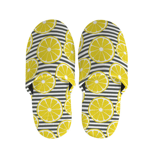 Lemon Striped Pattern Print Slippers