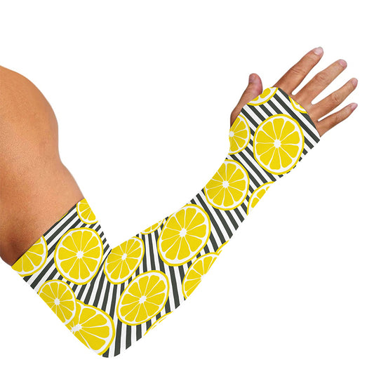 Lemon Striped Pattern Print Sun Protection Arm Sleeves