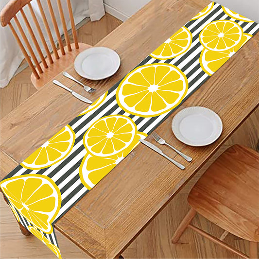 Lemon Striped Pattern Print Table Runner