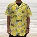 Lemon Striped Pattern Print Textured Short Sleeve Shirt