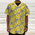 Lemon Striped Pattern Print Textured Short Sleeve Shirt