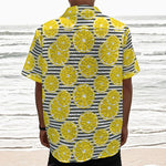 Lemon Striped Pattern Print Textured Short Sleeve Shirt