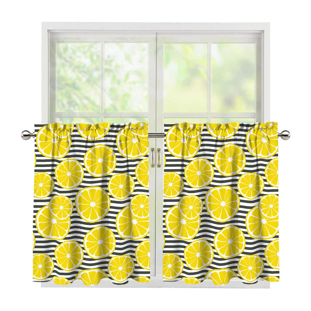 Lemon Striped Pattern Print Tier Curtains
