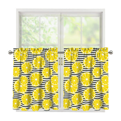 Lemon Striped Pattern Print Tier Curtains