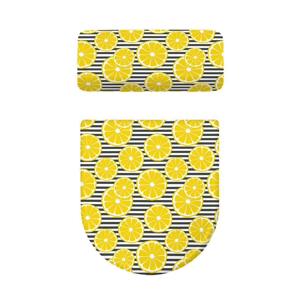 Lemon Striped Pattern Print Toilet Lid And Tank Cover Set