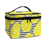 Lemon Striped Pattern Print Travel Makeup Bag
