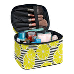 Lemon Striped Pattern Print Travel Makeup Bag