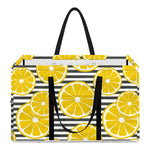 Lemon Striped Pattern Print Utility Tote Bag
