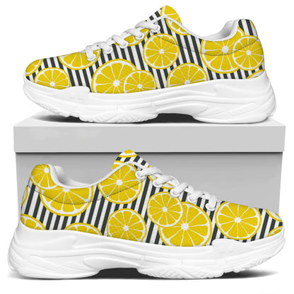 Lemon Striped Pattern Print White Chunky Shoes