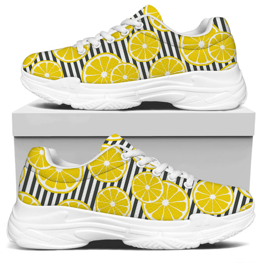 Lemon Striped Pattern Print White Chunky Shoes