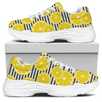 Lemon Striped Pattern Print White Chunky Shoes