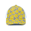 Lemon Striped Pattern Print White Mesh Trucker Hat
