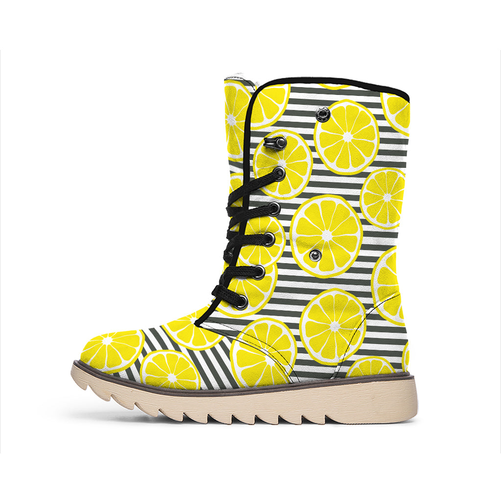 Lemon Striped Pattern Print Winter Boots