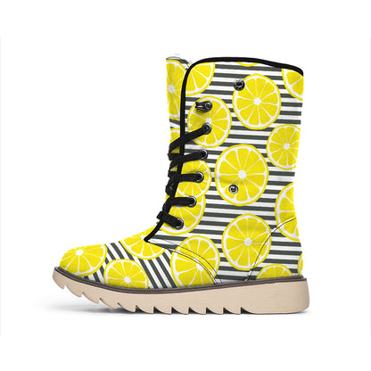 Lemon Striped Pattern Print Winter Boots