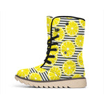 Lemon Striped Pattern Print Winter Boots