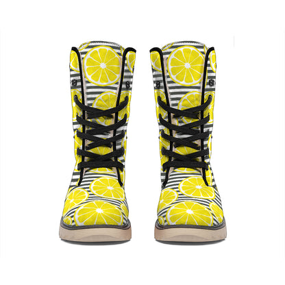 Lemon Striped Pattern Print Winter Boots